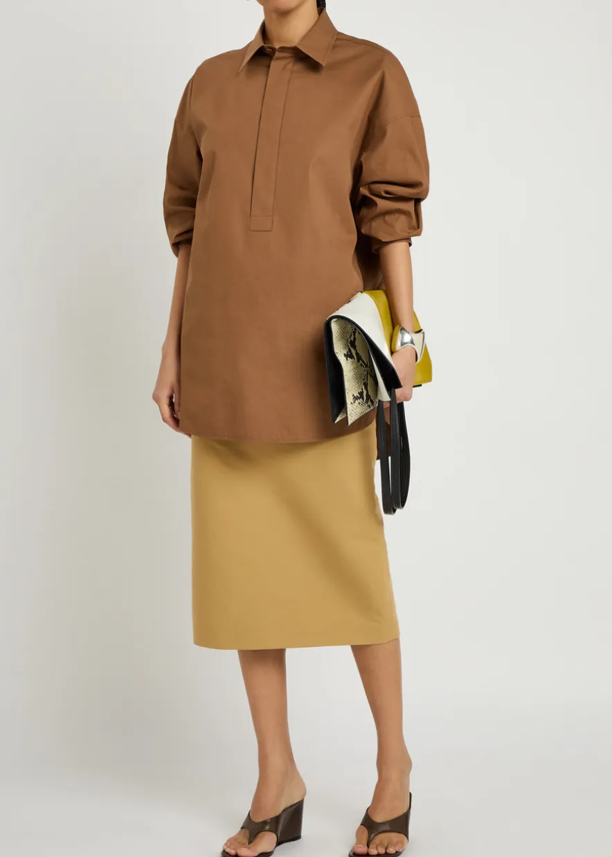 Pernilla draped cotton-poplin midi skirt