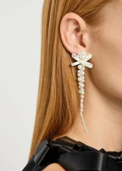 Petite Bow faux pearl-embellished drop earrings