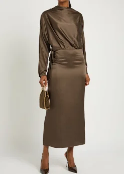 Phoebe draped stretch-silk dress