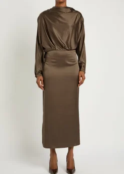 Phoebe draped stretch-silk dress