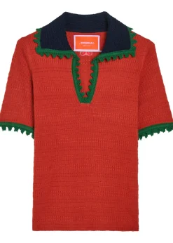 Picket textured cotton-blend polo top