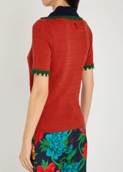 Picket textured cotton-blend polo top