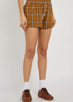 Picnic plaid silk and linen-blend shorts