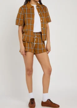 Picnic plaid silk and linen-blend shorts