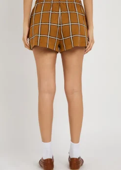 Picnic plaid silk and linen-blend shorts