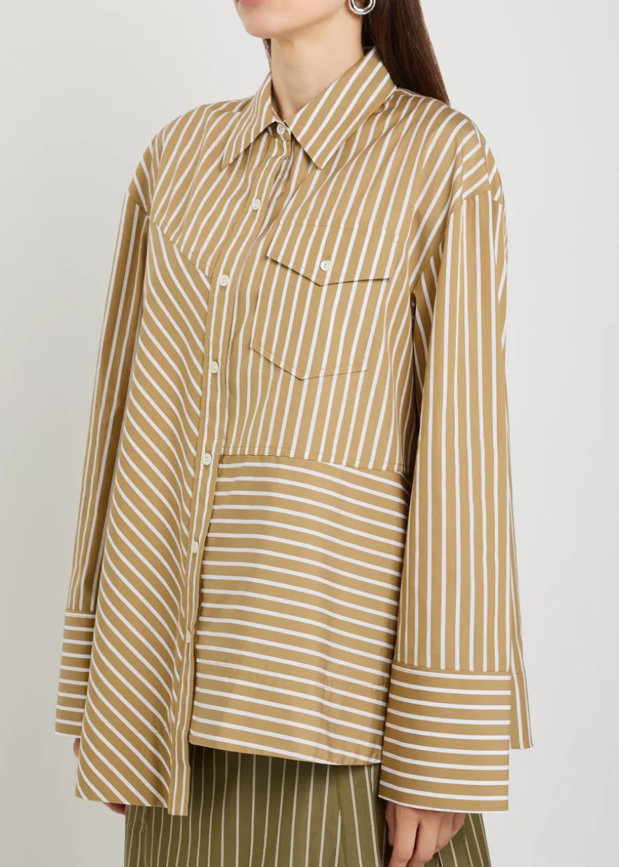 Pinstriped asymmetric cotton-poplin shirt