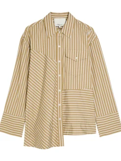 Pinstriped asymmetric cotton-poplin shirt