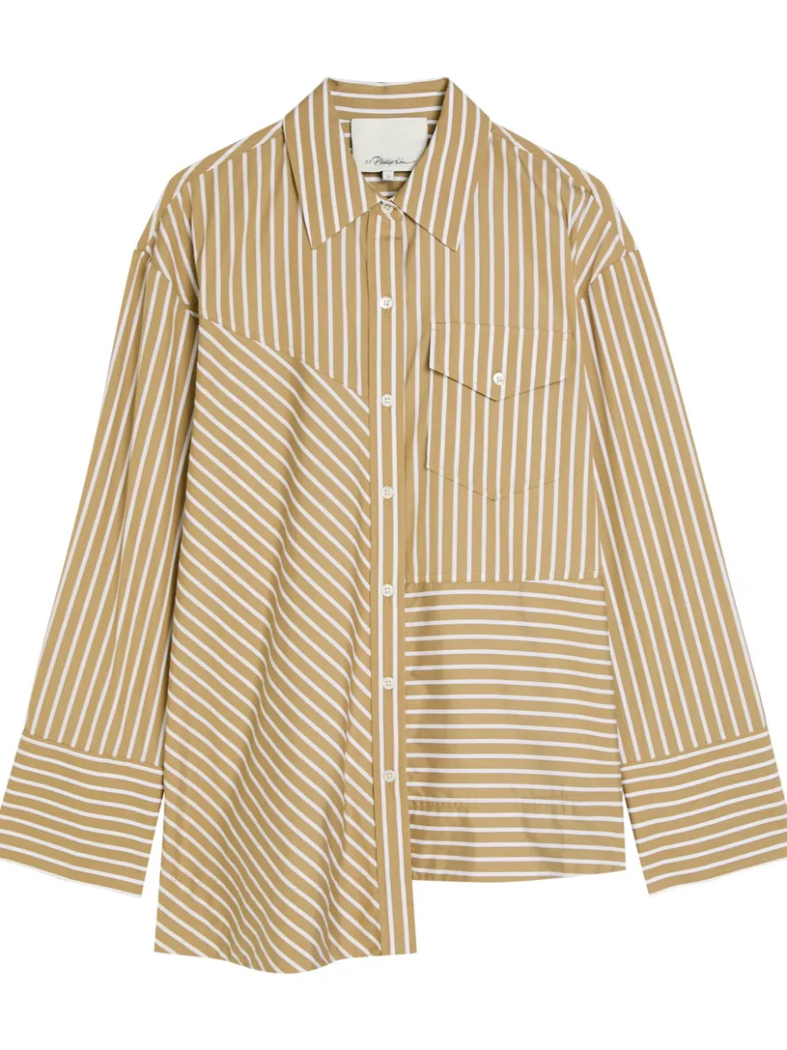 Pinstriped asymmetric cotton-poplin shirt
