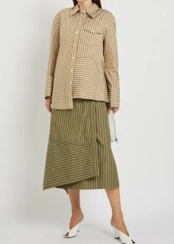 Pinstriped asymmetric cotton-poplin shirt
