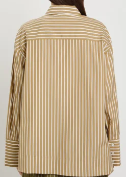 Pinstriped asymmetric cotton-poplin shirt