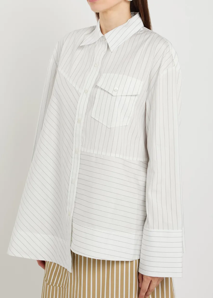 Pinstriped asymmetric cotton-poplin shirt