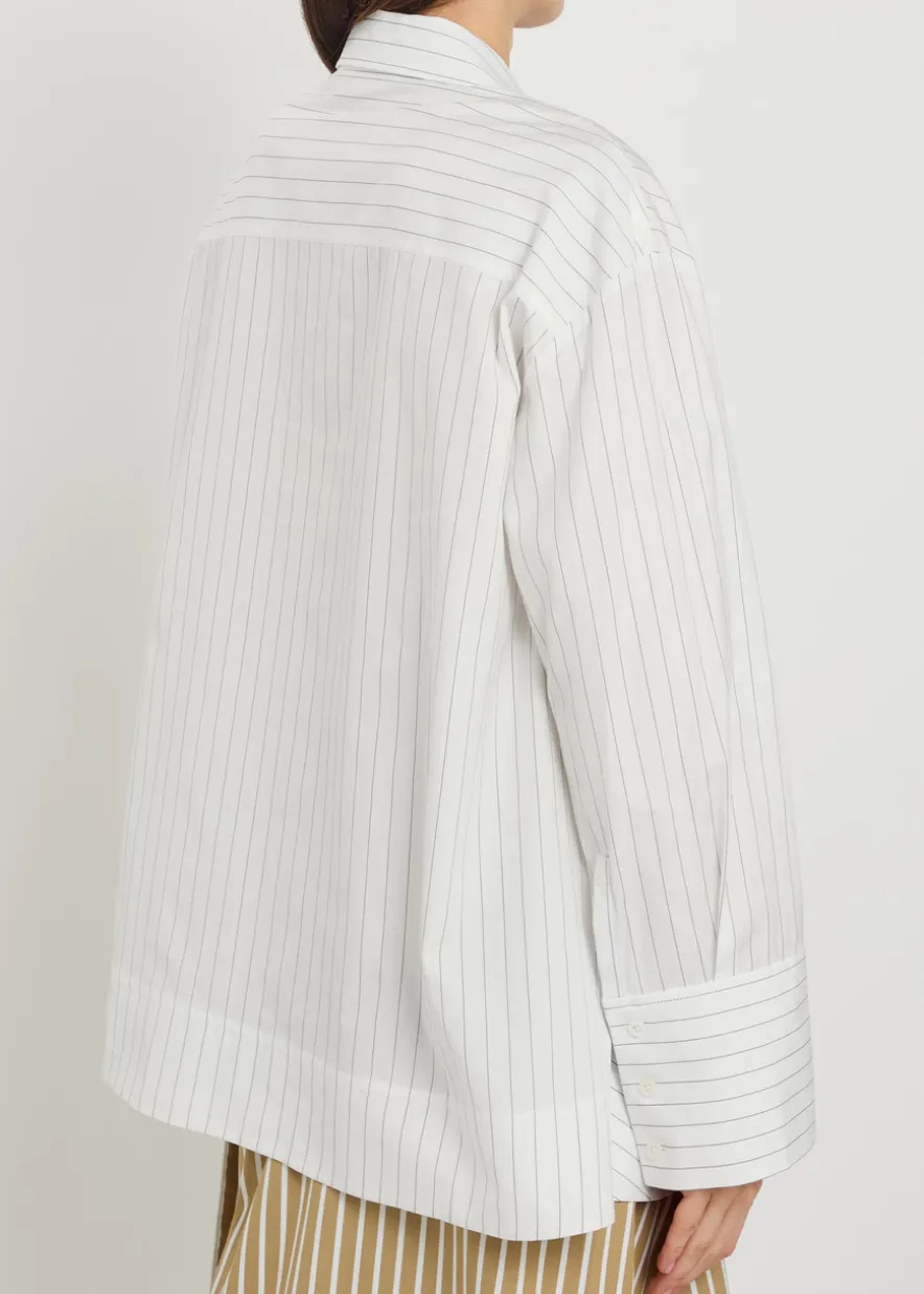 Pinstriped asymmetric cotton-poplin shirt