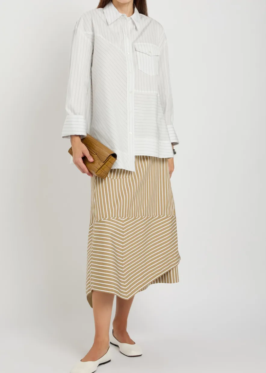 Pinstriped asymmetric cotton-poplin shirt