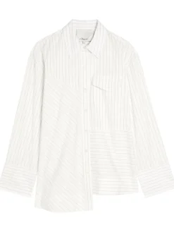 Pinstriped asymmetric cotton-poplin shirt