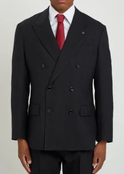Pinstriped double-breasted wool blazer