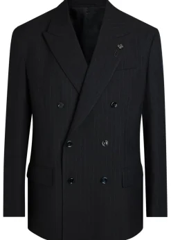 Pinstriped double-breasted wool blazer