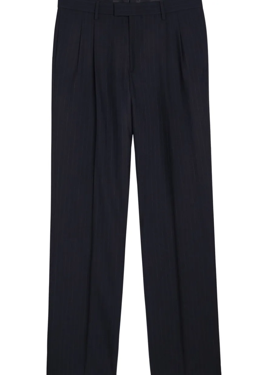 Pinstriped straight-leg wool trousers
