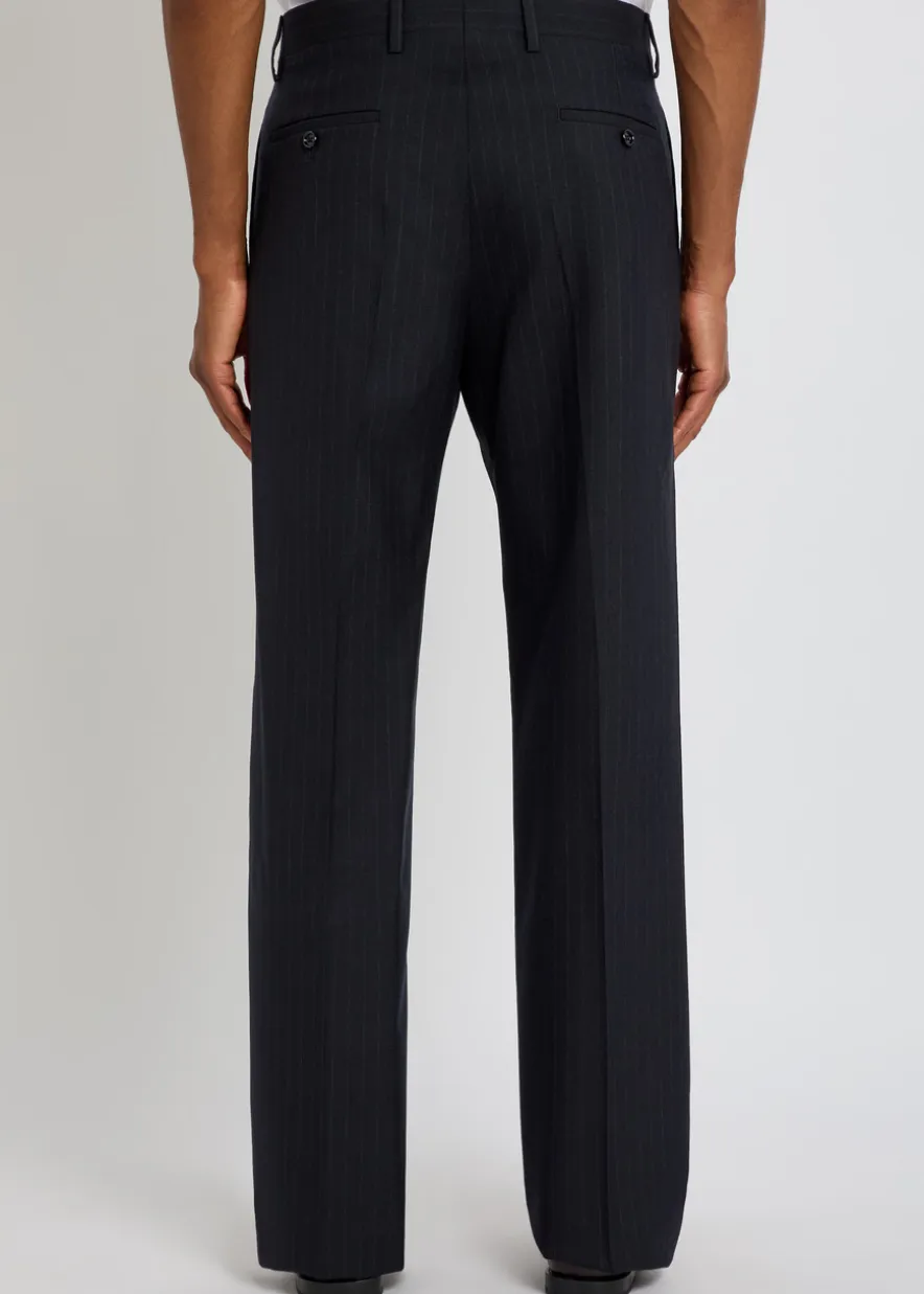 Pinstriped straight-leg wool trousers