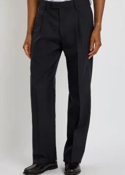 Pinstriped straight-leg wool trousers