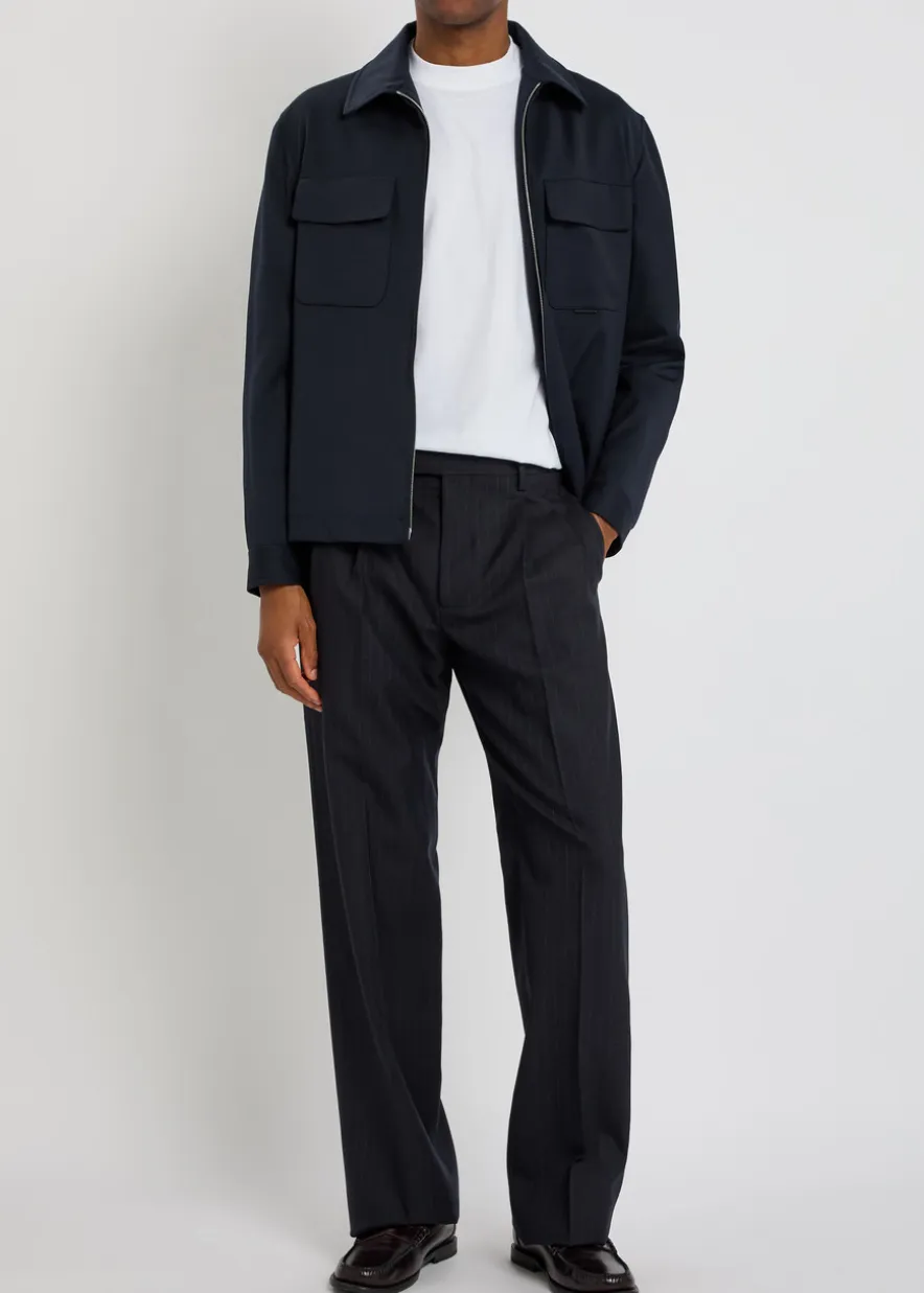 Pinstriped straight-leg wool trousers