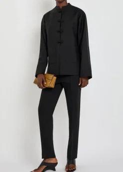 Pintuck cigarette-leg woven trousers