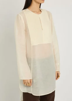 Pintucked linen and silk-blend tunic
