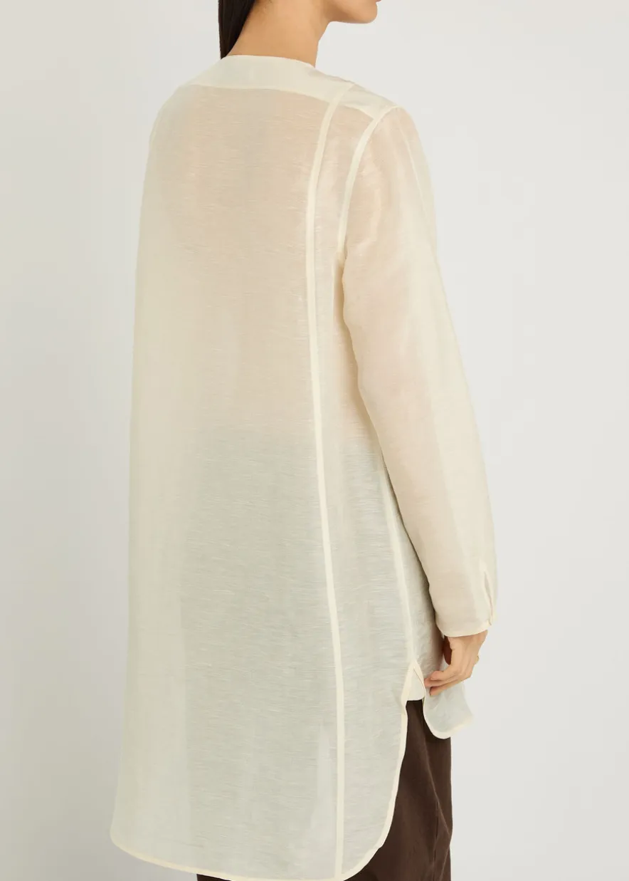 Pintucked linen and silk-blend tunic