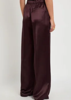 Pintuck wide-leg satin trousers