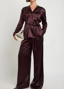 Pintuck wide-leg satin trousers