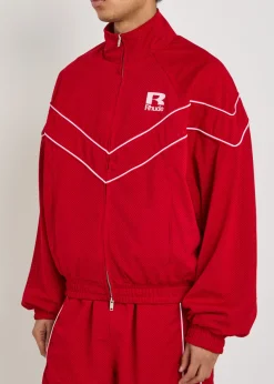 Pipe-trimmed mesh track jacket