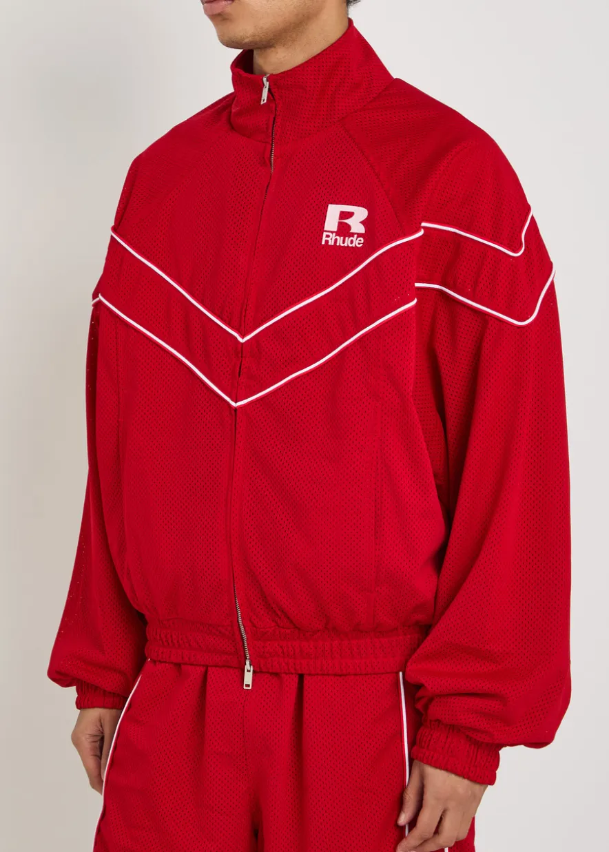 Pipe-trimmed mesh track jacket