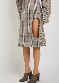 Plaid cut-out cotton-blend midi skirt