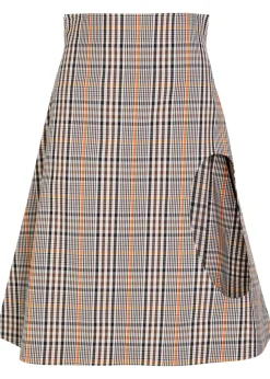 Plaid cut-out cotton-blend midi skirt