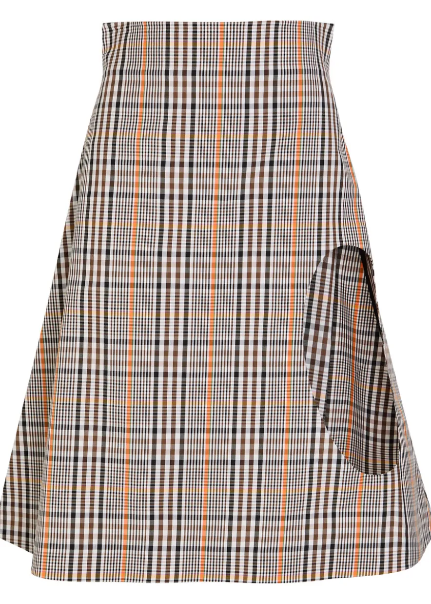 Plaid cut-out cotton-blend midi skirt