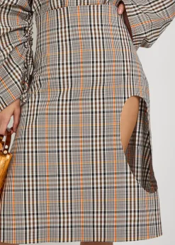 Plaid cut-out cotton-blend midi skirt