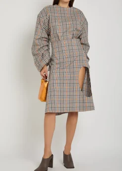 Plaid cut-out cotton-blend midi skirt