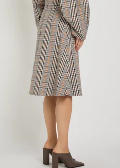 Plaid cut-out cotton-blend midi skirt
