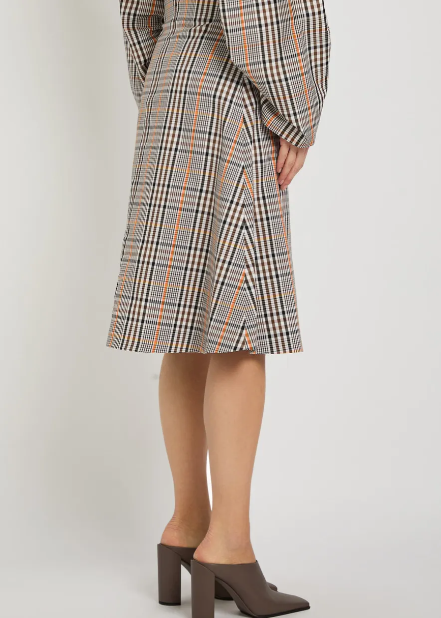 Plaid cut-out cotton-blend midi skirt