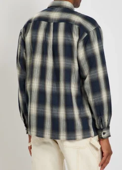 Plaid logo-appliqué woven shirt