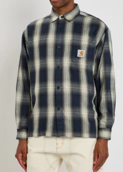 Plaid logo-appliqué woven shirt