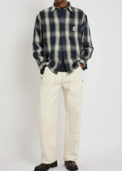 Plaid logo-appliqué woven shirt