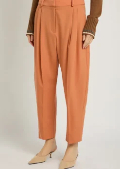 Pleated barrel-leg wool trousers