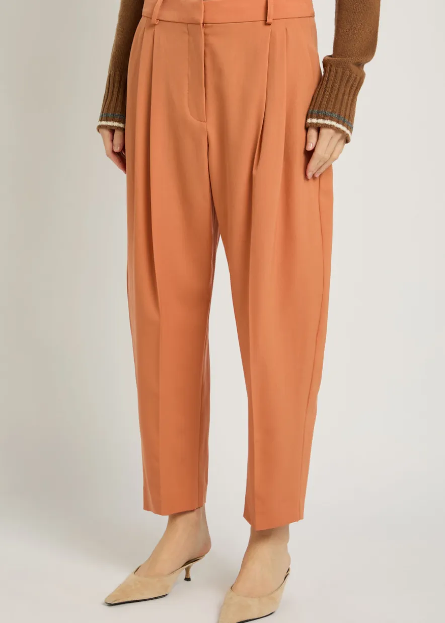 Pleated barrel-leg wool trousers