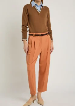 Pleated barrel-leg wool trousers