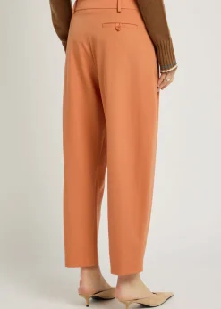 Pleated barrel-leg wool trousers
