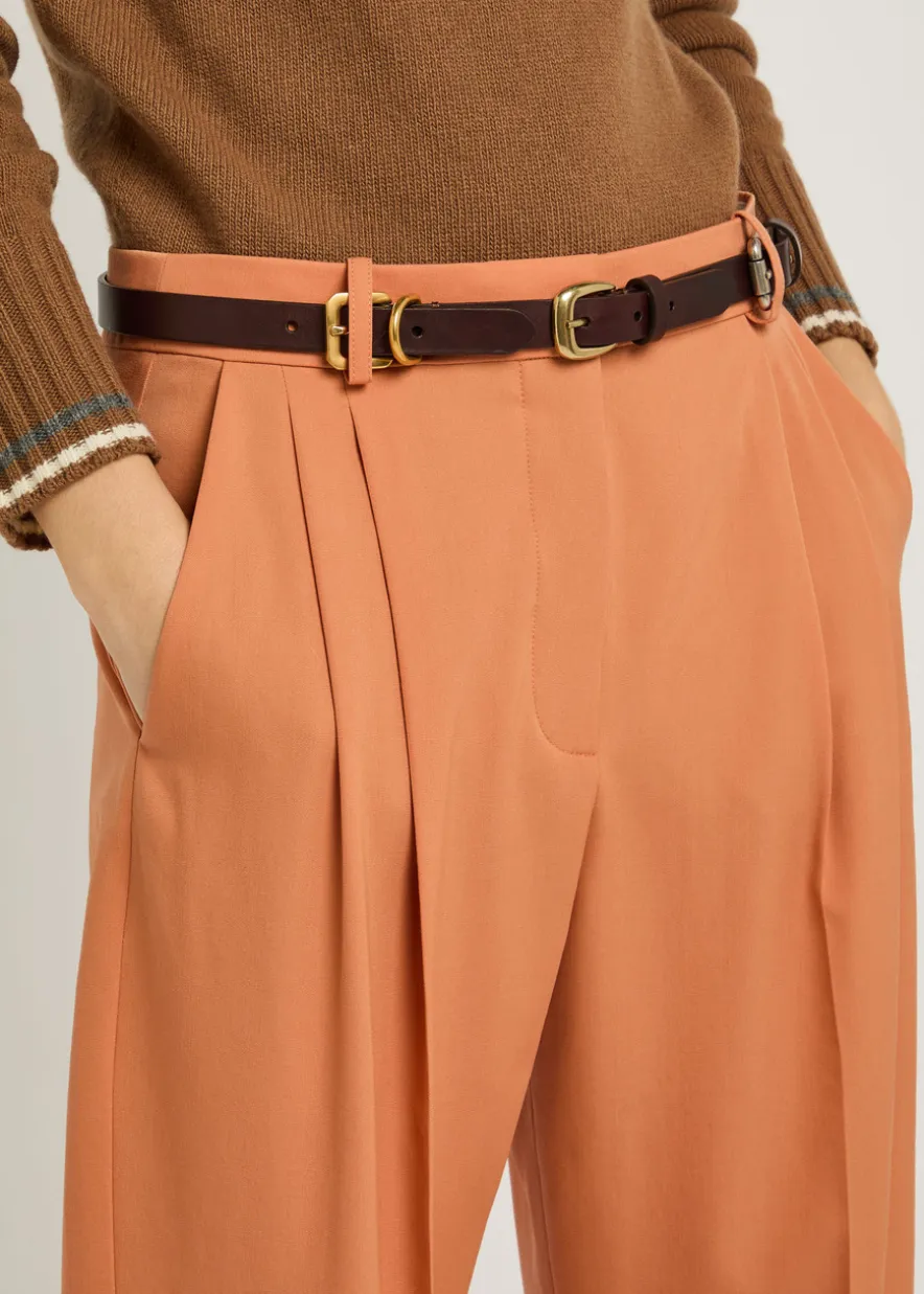 Pleated barrel-leg wool trousers