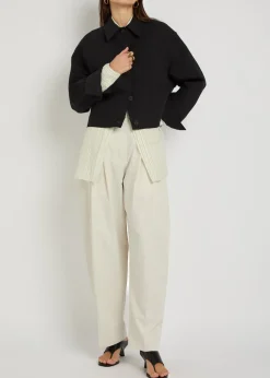 Pleated barrel-leg woven trousers