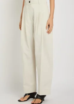 Pleated barrel-leg woven trousers