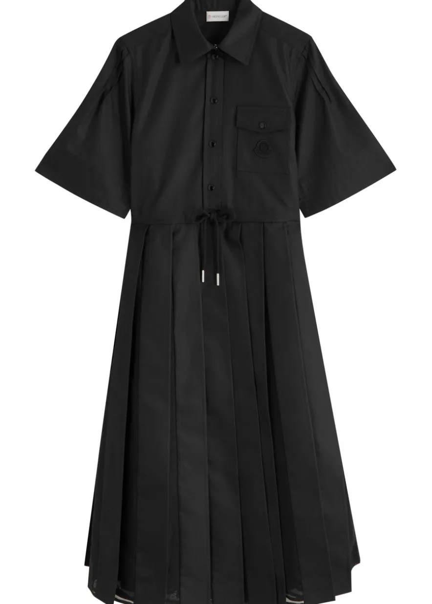 Pleated cotton-blend midi shirt dress