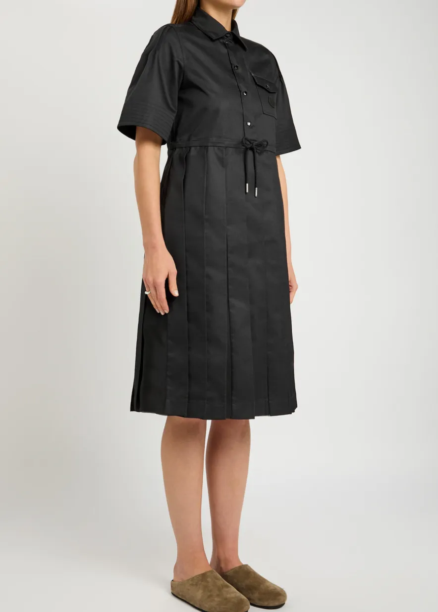 Pleated cotton-blend midi shirt dress